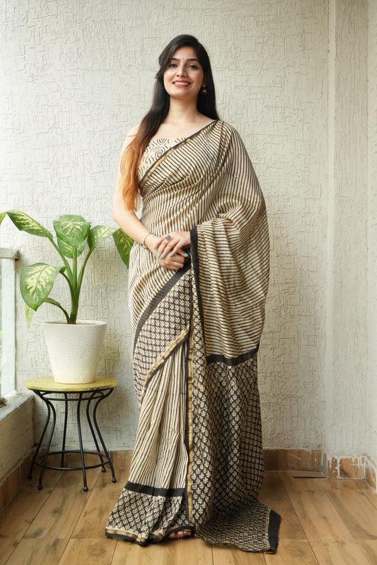 New Designer Hand Block Print Chanderi Silk Saree