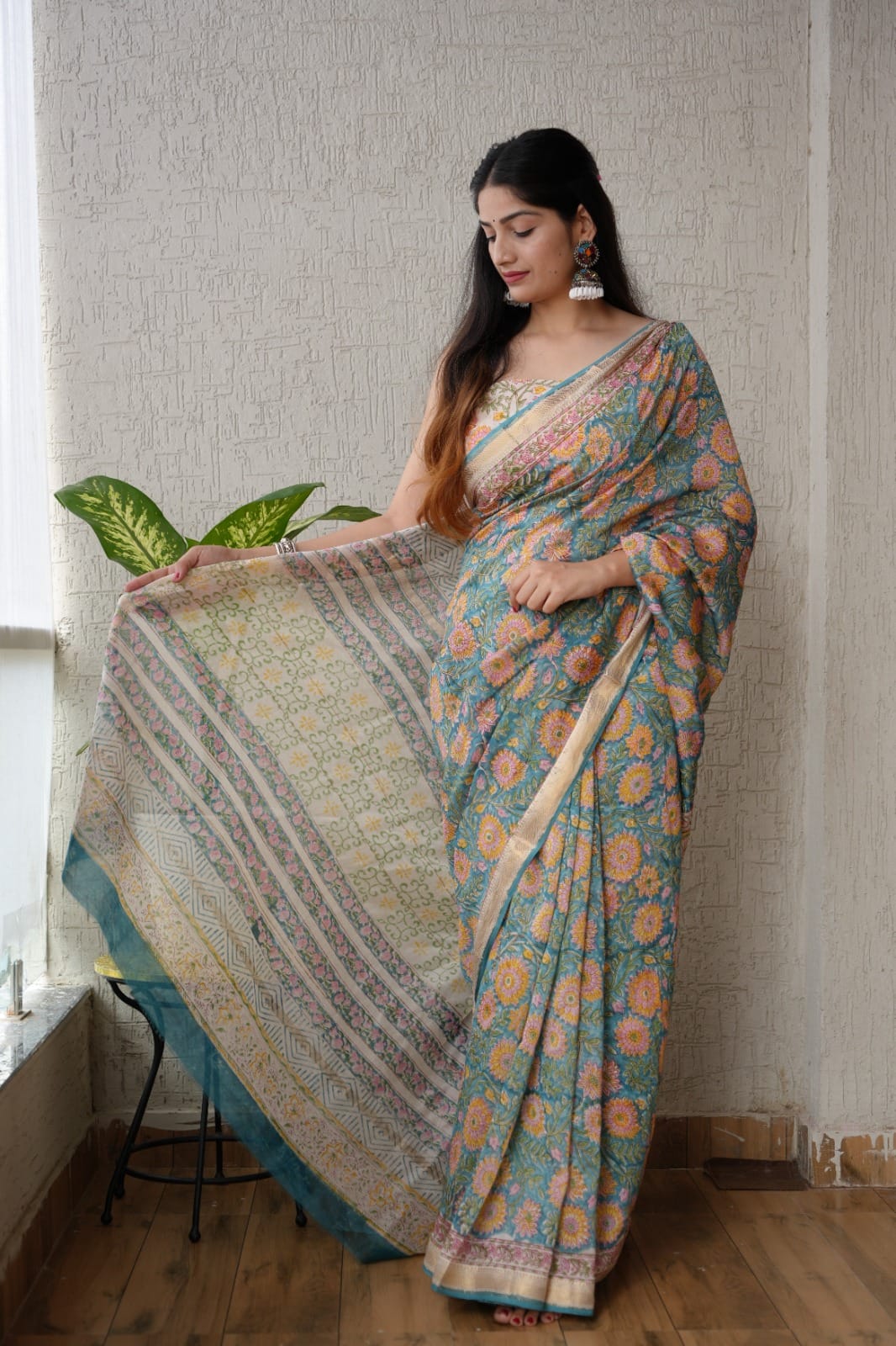 New Designer Hand Block Print Maheshwari Silk Saree