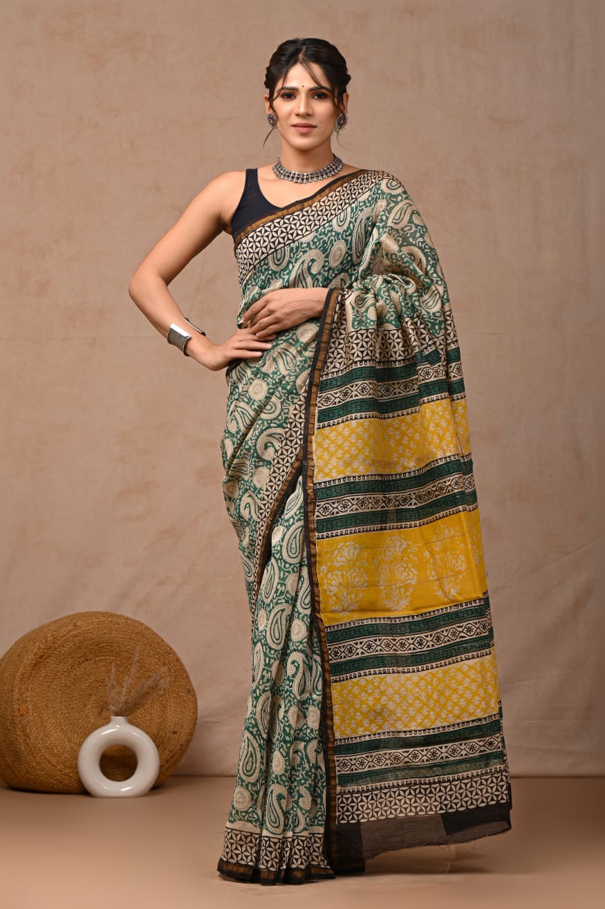New Designer Hand Block Print Chanderi Silk Saree