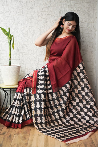 New Designer Hand Block Print Chanderi Silk Saree
