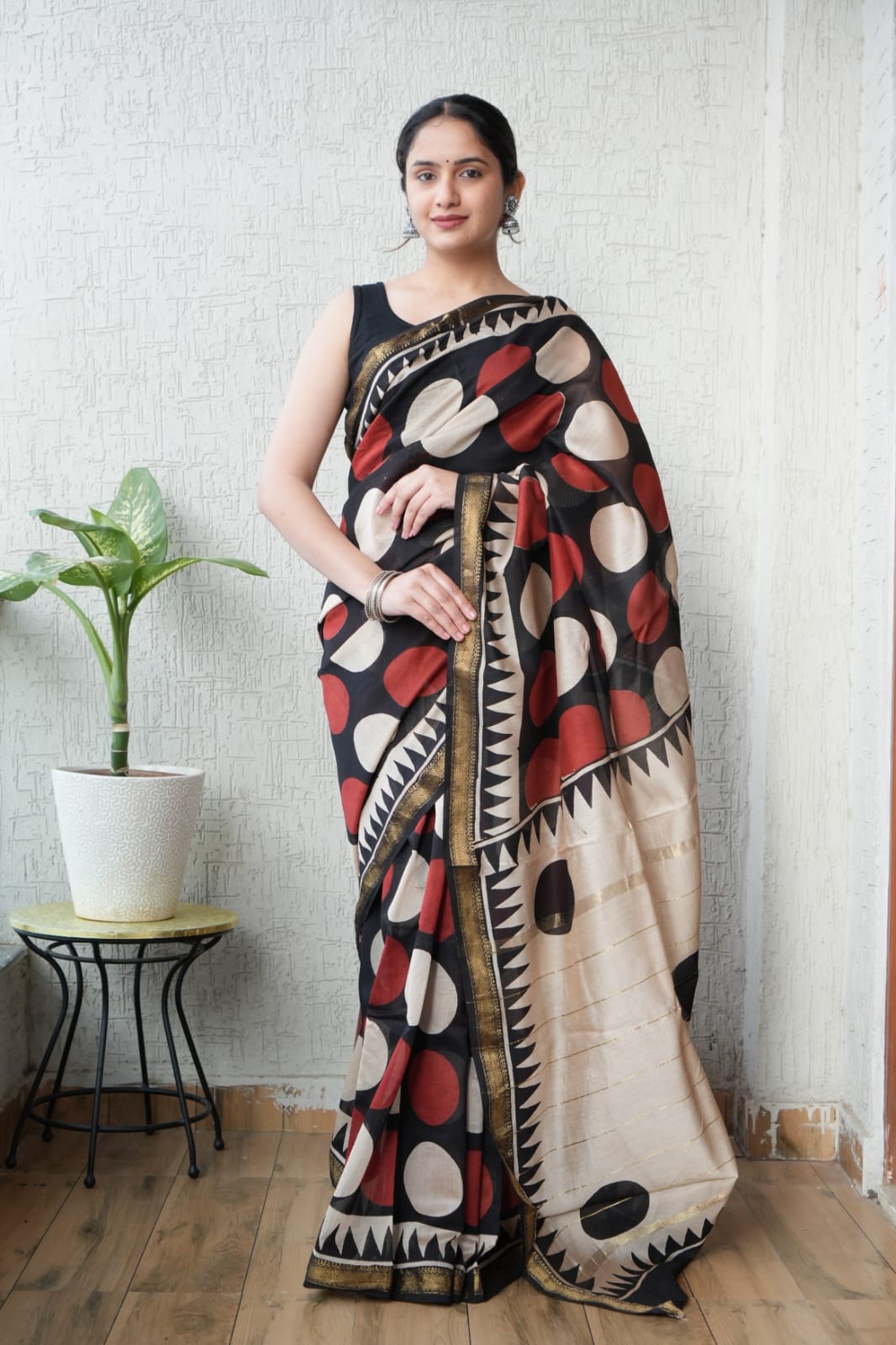 New Designer Hand Block Print Maheshwari Silk Saree