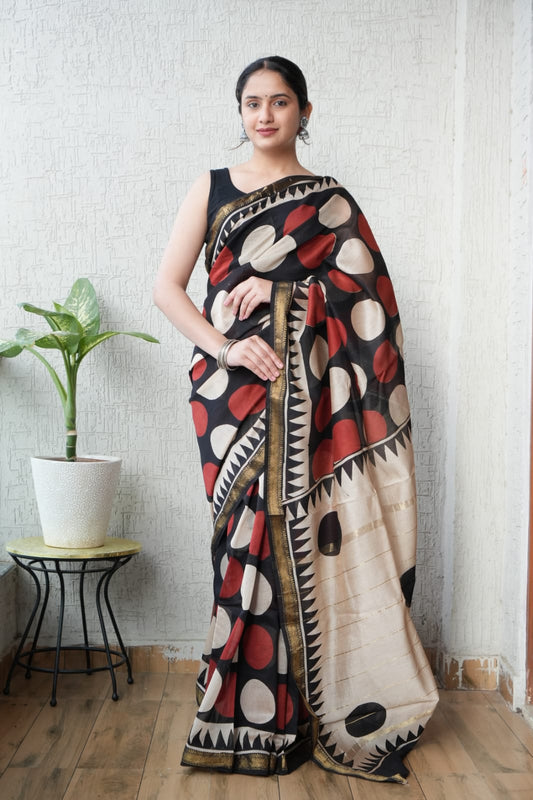 New Designer Hand Block Print Maheshwari Silk Saree