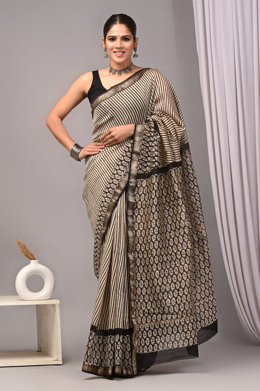 New Designer Hand Block Print Maheshwari Silk Saree