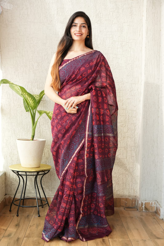 New Designer Hand Block Print Chanderi Silk Saree