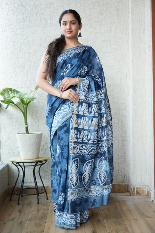 New Designer Hand Block Print Chanderi Silk Saree