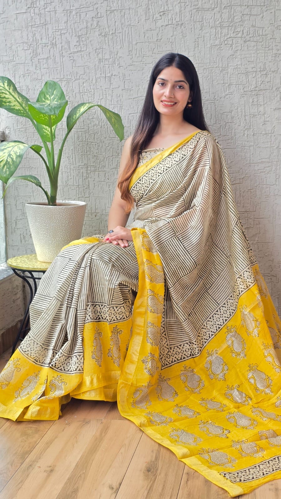 New Designer Hand Block Print Maheshwari Silk Saree
