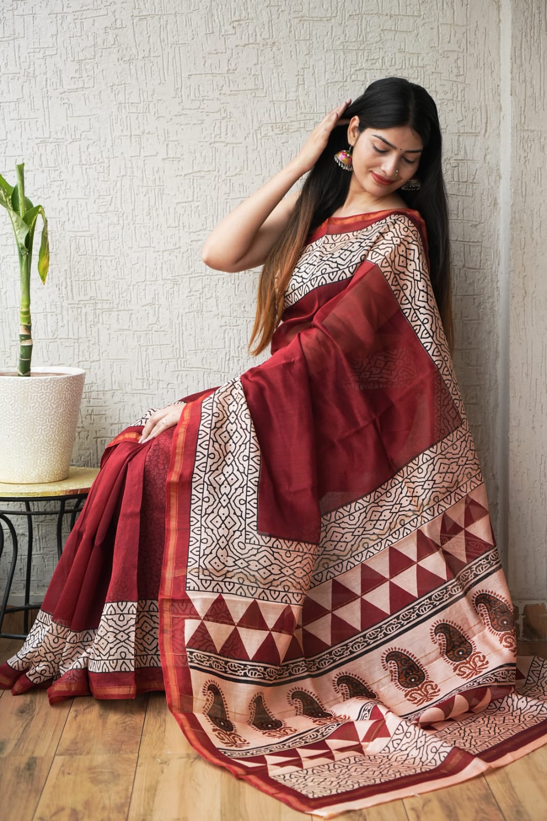 New Designer Hand Block Print Chanderi Silk Saree