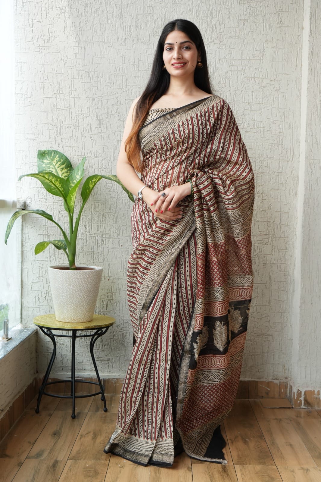 New Designer Hand Block Print Maheshwari Silk Saree