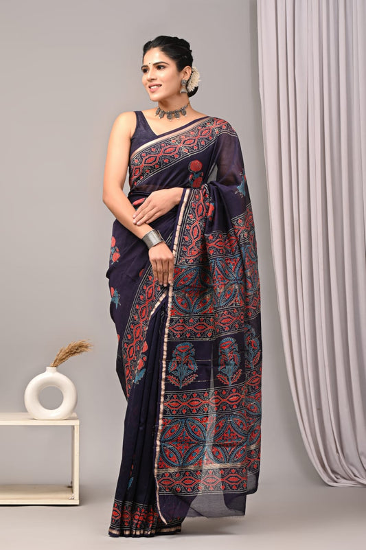 New Designer Hand Block Print Chanderi Silk Saree