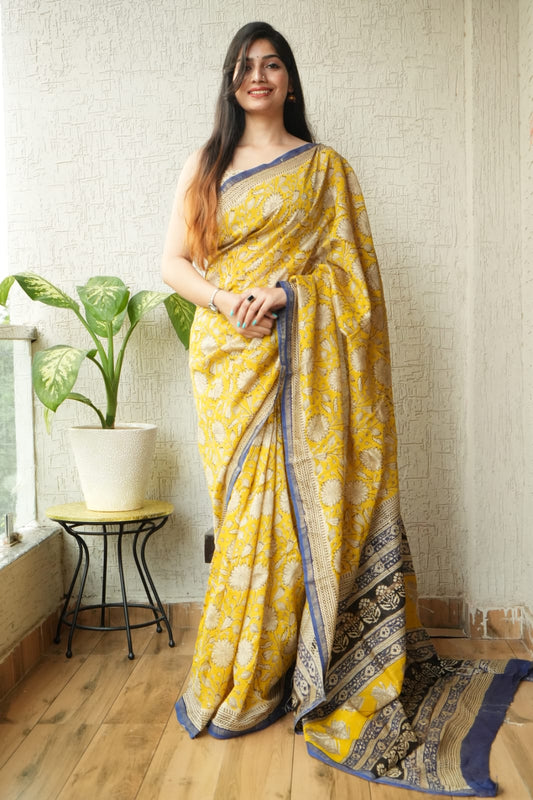 New Designer Hand Block Print Chanderi Silk Saree