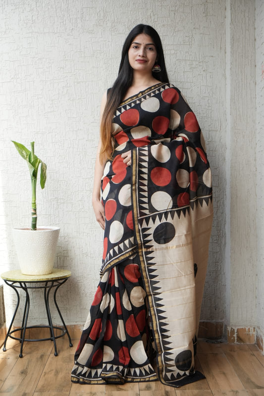 New Designer Hand Block Print Chanderi Silk Saree