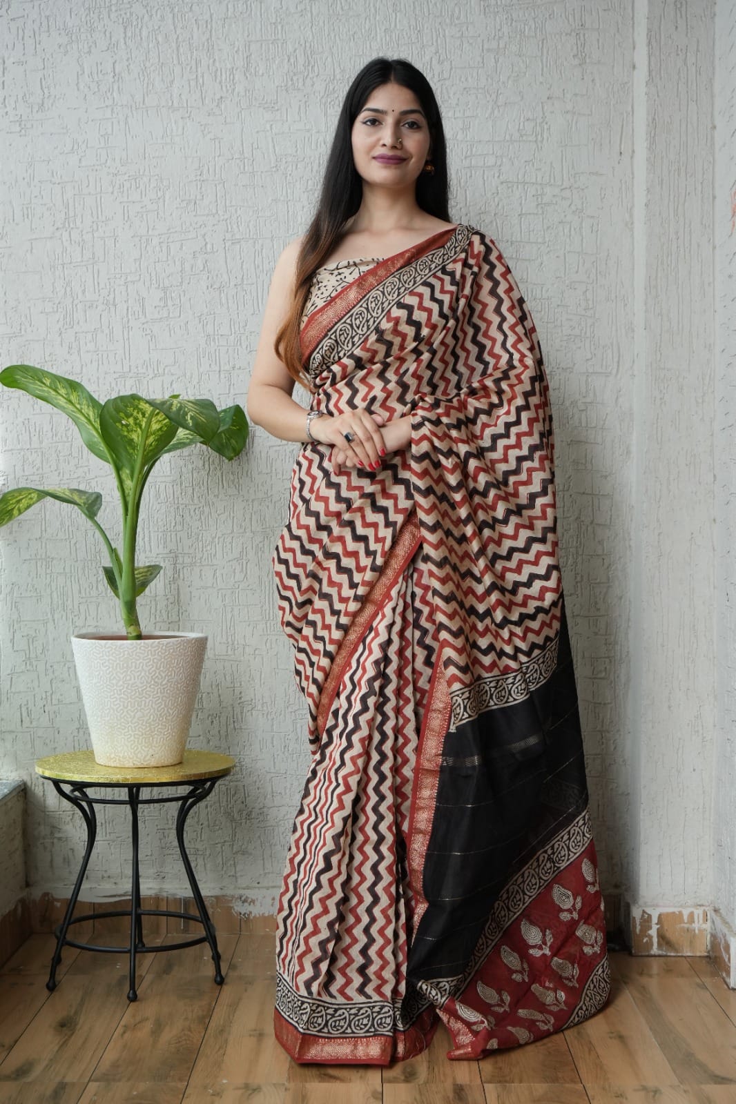 New Designer Hand Block Print Maheshwari Silk Saree