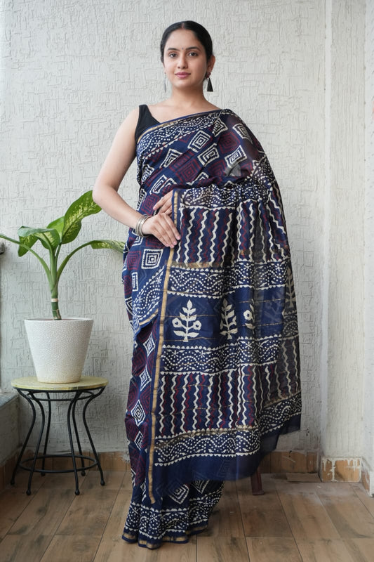 New Designer Hand Block Print Chanderi Silk Saree