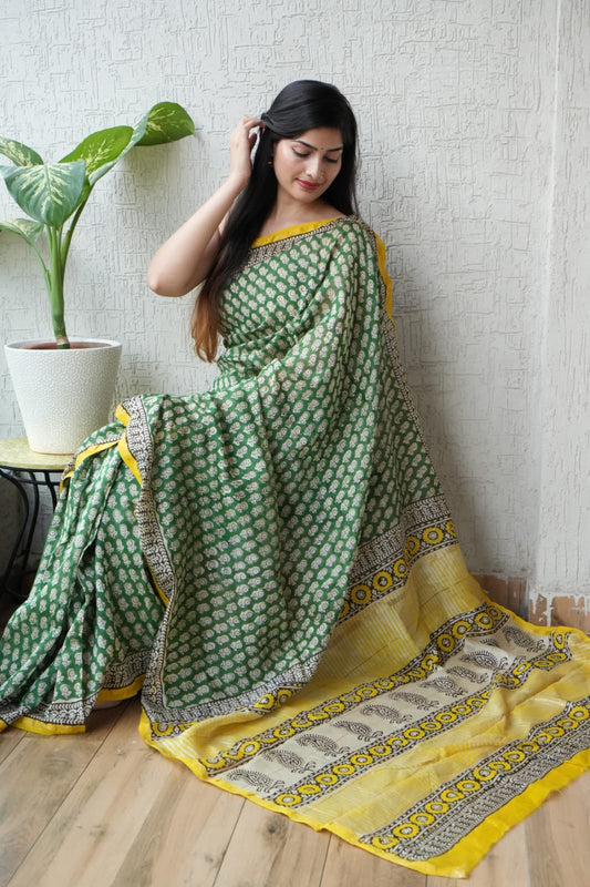 New Designer Hand Block Print Chanderi Silk Saree