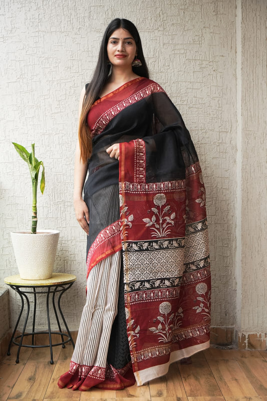 New Designer Hand Block Print Chanderi Silk Saree