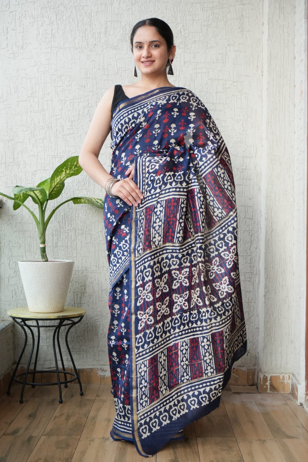 New Designer Hand Block Print Chanderi Silk Saree