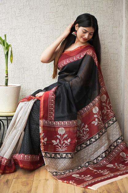 New Designer Hand Block Print Chanderi Silk Saree