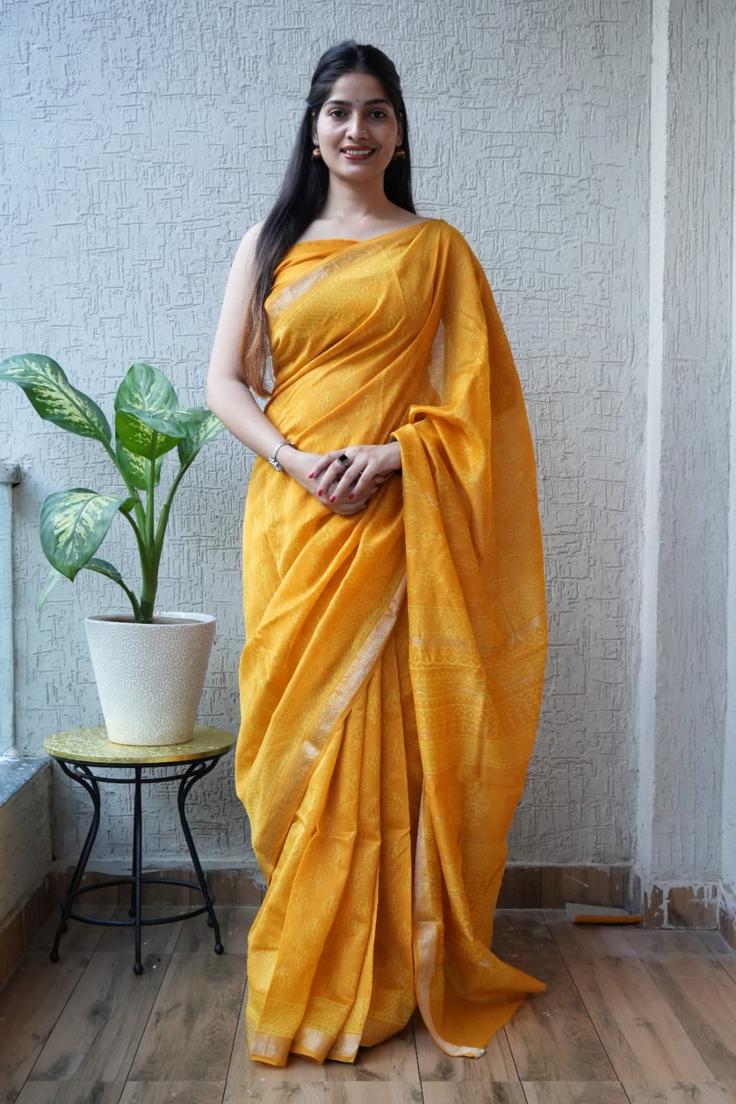New Designer Hand Block Print Maheshwari Silk Saree