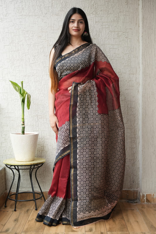 New Designer Hand Block Print Chanderi Silk Saree
