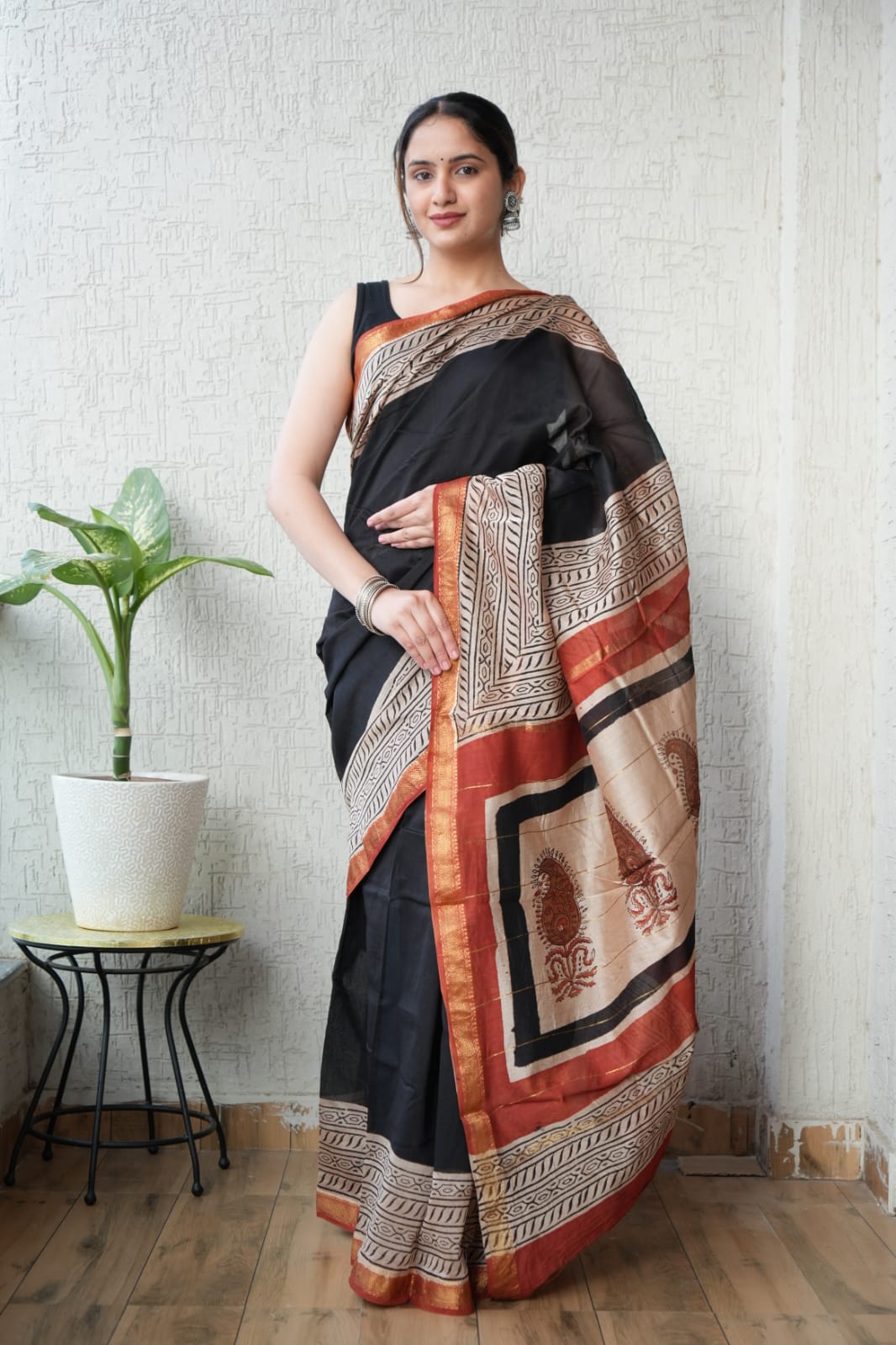 New Designer Hand Block Print Maheshwari Silk Saree