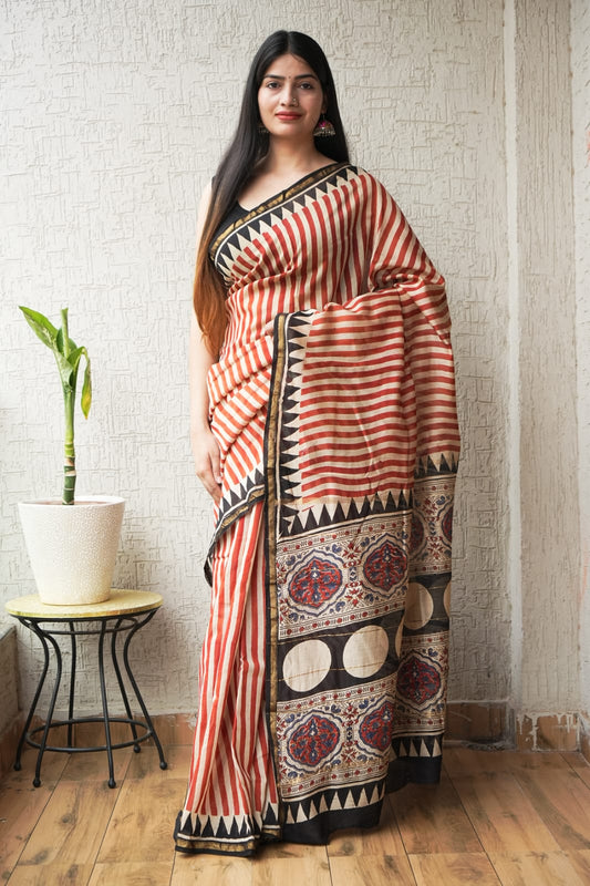 New Designer Hand Block Print Chanderi Silk Saree