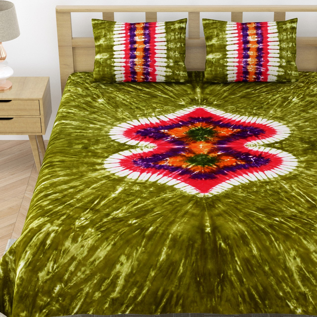 Premium Handmade Tie & Dye Cotton Bedsheet with Pillow Covers