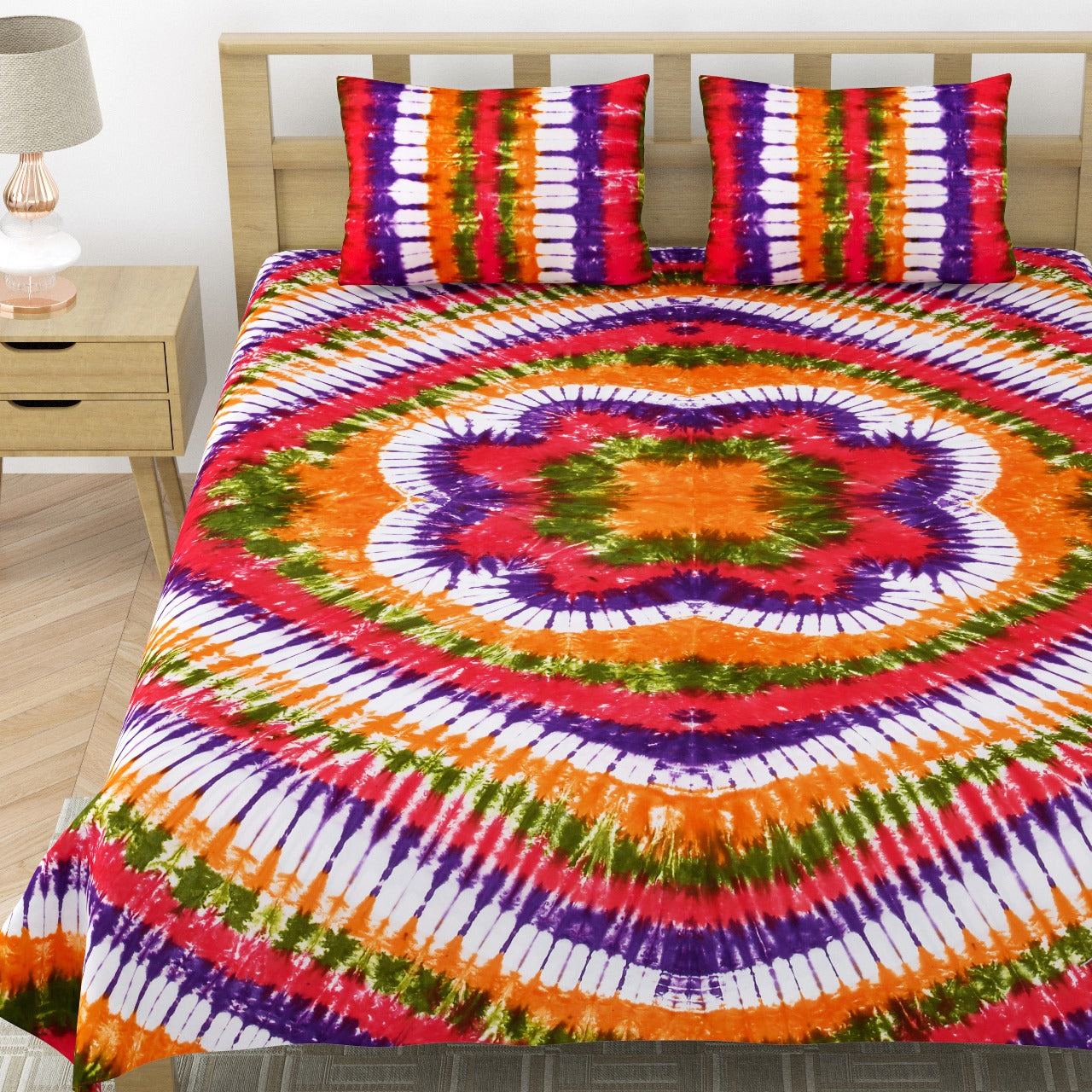 Premium Handmade Tie & Dye Cotton Bedsheet with Pillow Covers