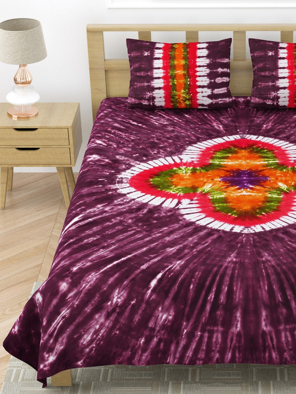 Premium Handmade Tie & Dye Cotton Bedsheet with Pillow Covers