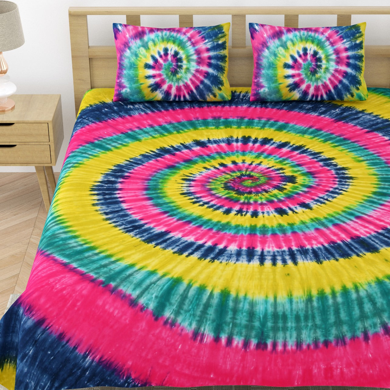 Premium Handmade Tie & Dye Cotton Bedsheet with Pillow Covers