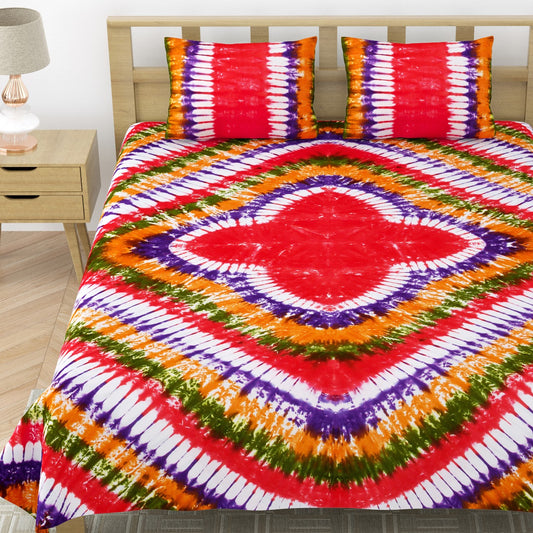 Premium Handmade Tie & Dye Cotton Bedsheet with Pillow Covers