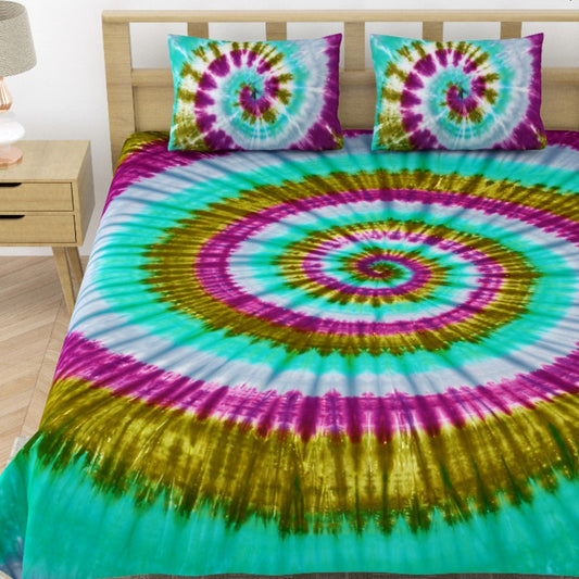 Premium Handmade Tie & Dye Cotton Bedsheet with Pillow Covers