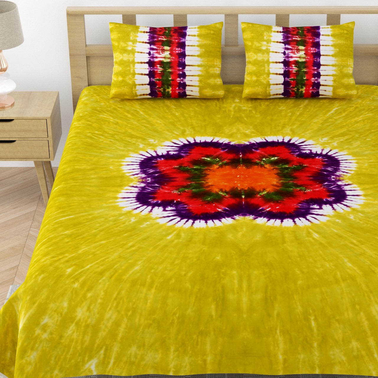 Premium Handmade Tie & Dye Cotton Bedsheet with Pillow Covers