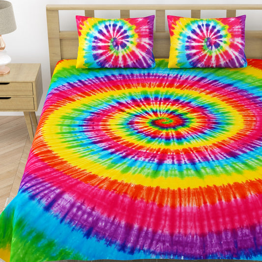 Premium Handmade Tie & Dye Cotton Bedsheet with Pillow Covers