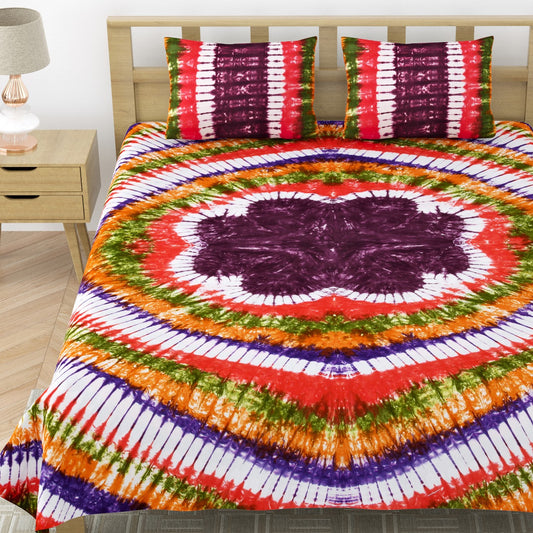 Premium Handmade Tie & Dye Cotton Bedsheet with Pillow Covers