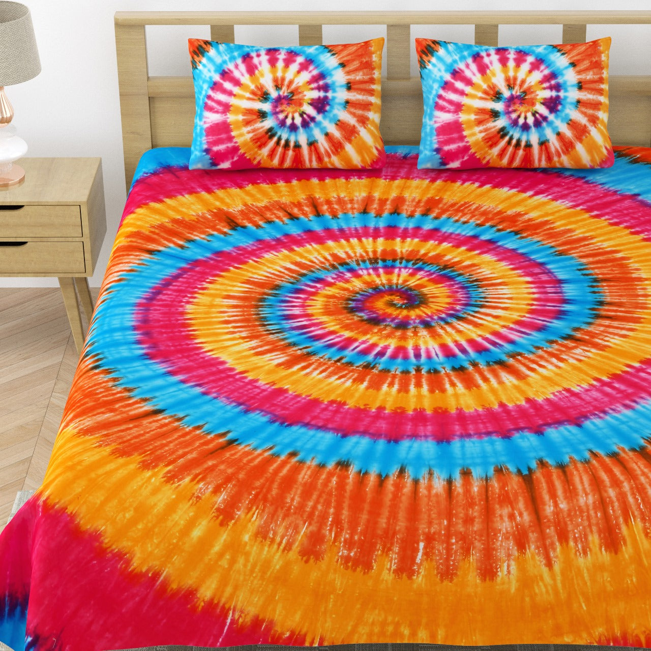 Premium Handmade Tie & Dye Cotton Bedsheet with Pillow Covers