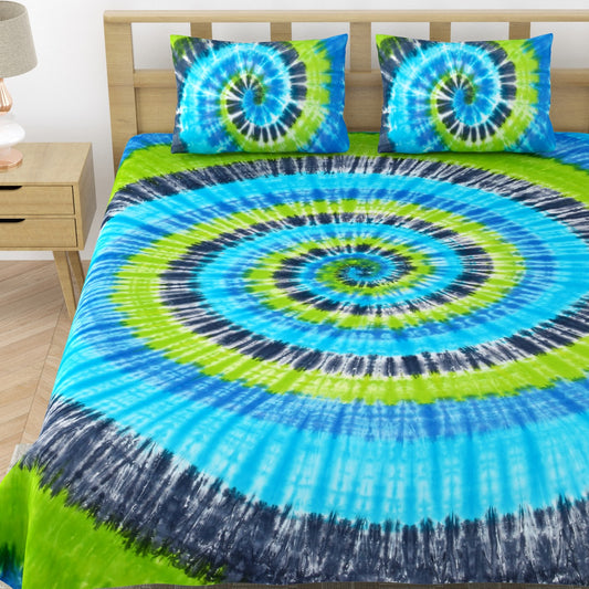 Premium Handmade Tie & Dye Cotton Bedsheet with Pillow Covers