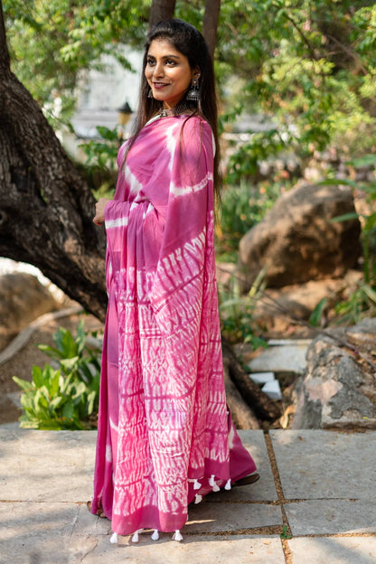 Oriental Lily - Pink Tie Dye Saree