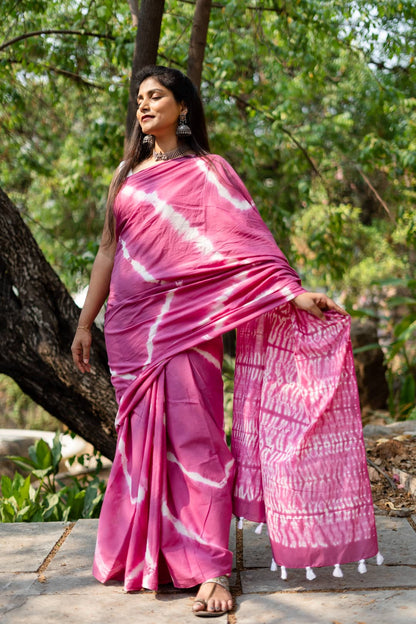 Oriental Lily - Pink Tie Dye Saree