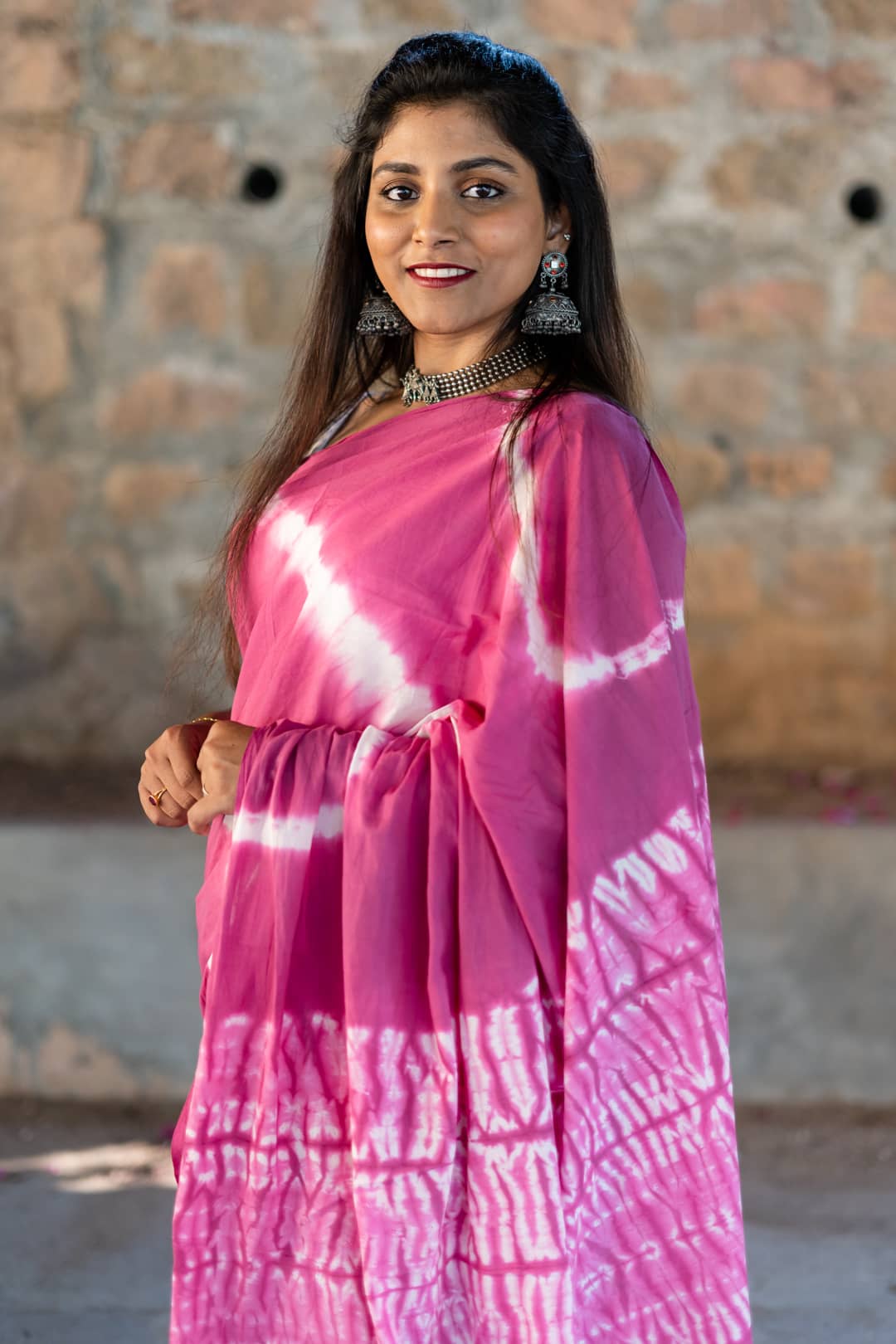 Oriental Lily - Pink Tie Dye Saree