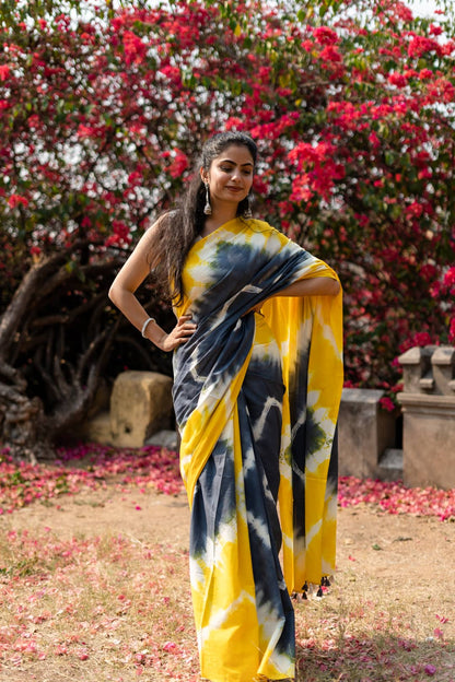 Wild Sunflower - Yellow Tie and Dye Saree