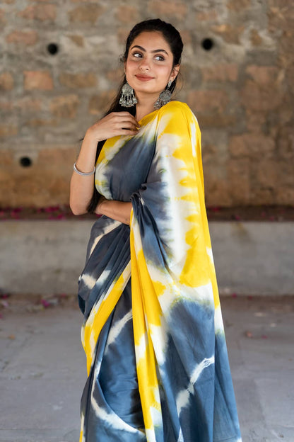 Wild Sunflower - Yellow Tie and Dye Saree