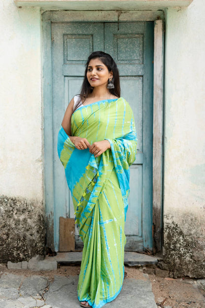 Green and Blue - Tie and Dye Saree Online