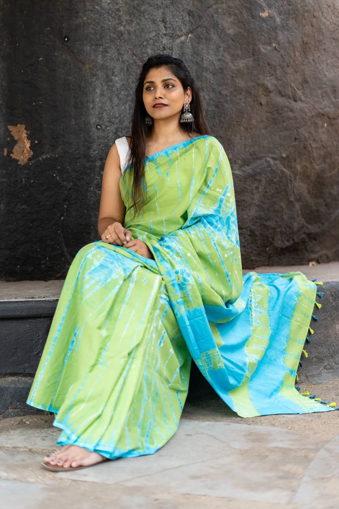 Green and Blue - Tie and Dye Saree Online