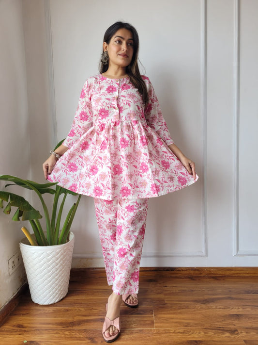 Traditional Bagru Print Cotton Kurti Palazzo Set