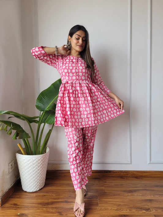 Traditional Bagru Print Cotton Kurti Palazzo Set