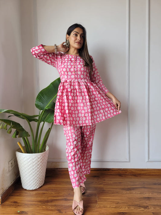 Traditional Bagru Print Cotton Kurti Palazzo Set